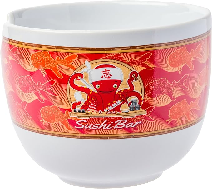 Silver Buffalo Disney Pixar Monsters Inc Harryhausen's Octopus Chef Sushi Bar Ceramic Ramen Noodle Rice Bowl with Chopsticks and Spoon, Microwave Safe, 20 Ounces