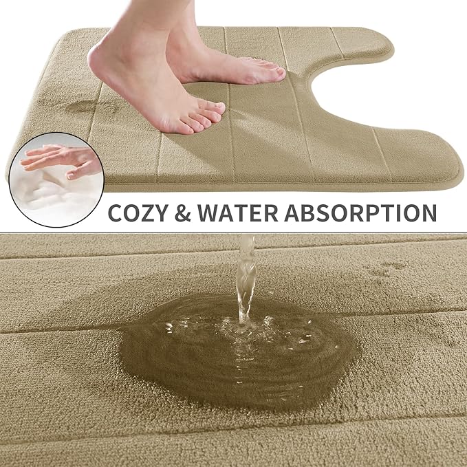 Yimobra Memory Foam Toilet Bath Mat U-Shaped, Soft and Comfortable, Super Water Absorbent, Non-Slip, Machine Wash and Easy to Dry for Bathroom Commode Contour Rug, 24 X 24 Inches, Camel