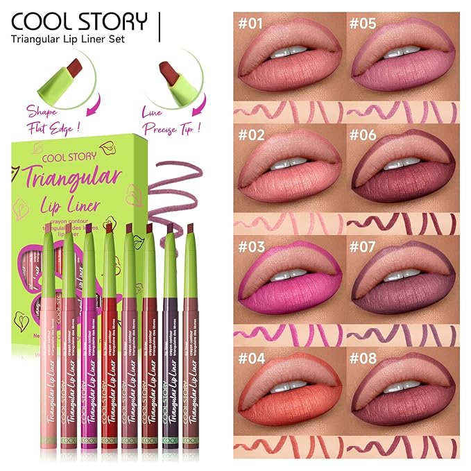 8pcs Nude Lip Liner Makeup Set - Waterproof & Smudge-Proof Matte Pencil, Long-Lasting & Durable, Smooth & Easy Glide, Non-Smudge, Contouring, Filling & Layering (Triangular, 8 Count (Pack of 1))