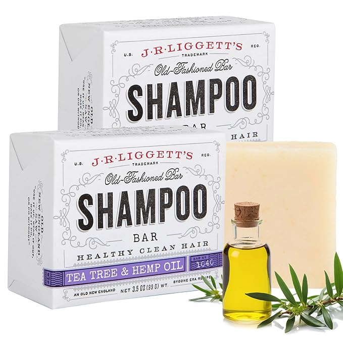 J·R·LIGGETT'S Shampoo Bar - Tea Tree Formula, All Natural Solid Shampoo Bar for Hair with Coconut Oil & Almond Oil, Sulfate Free, GMO Free, Fragrance-Free, Managing Scalp Conditions, 3.5 oz - 2 Pack