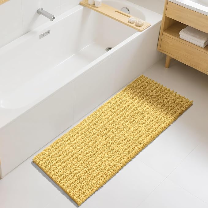 Yimobra Bathroom Runner Rug 55x24 Inch - Extra Long Non Slip Chenille Bath Mat, Soft & Absorbent, Machine Washable Shaggy Hallway Carpet for Vanity Tub Shower, Yellow Home Decor Accessories