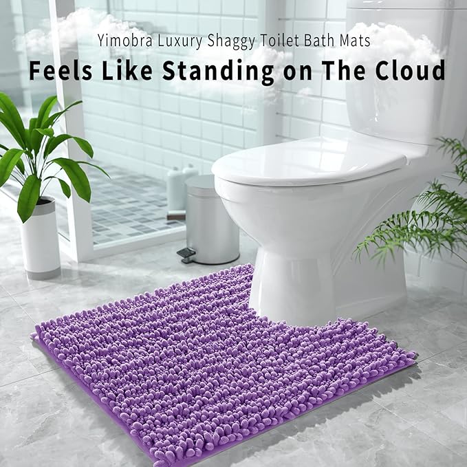 Yimobra Toilet Rug U Shaped Washable 24x20 Inch - Ultra Soft Absorbent Chenille Bath Rugs for Toilet, Quick Dry & Machine Washable, Non Slip Contour Bathroom Mat, Lavender