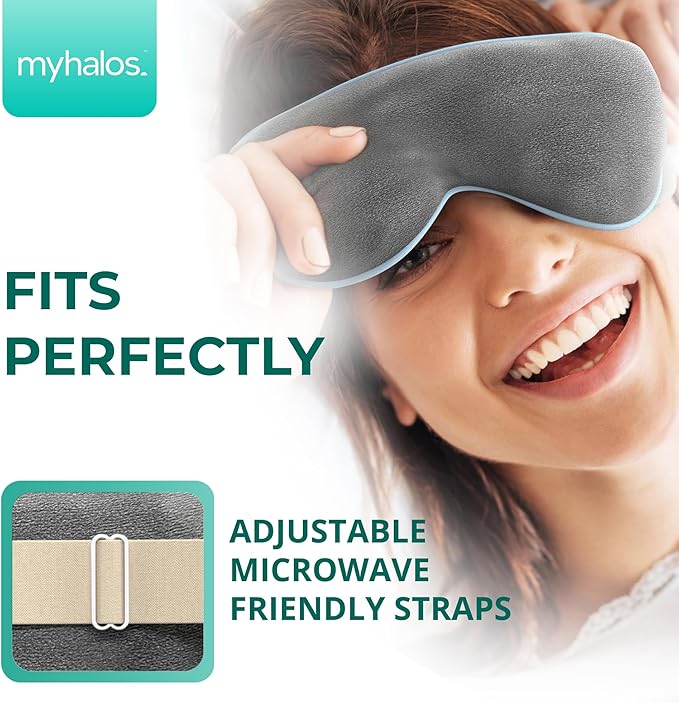 MyHalos® Heated Eye Mask for Dry Eyes - Steam Warm Compress for Eyes - Remove Styes, Chalazion Therapy Warming and Heating Pad Hot Compress - Moist Heat Mask for Blepharitis & MGD