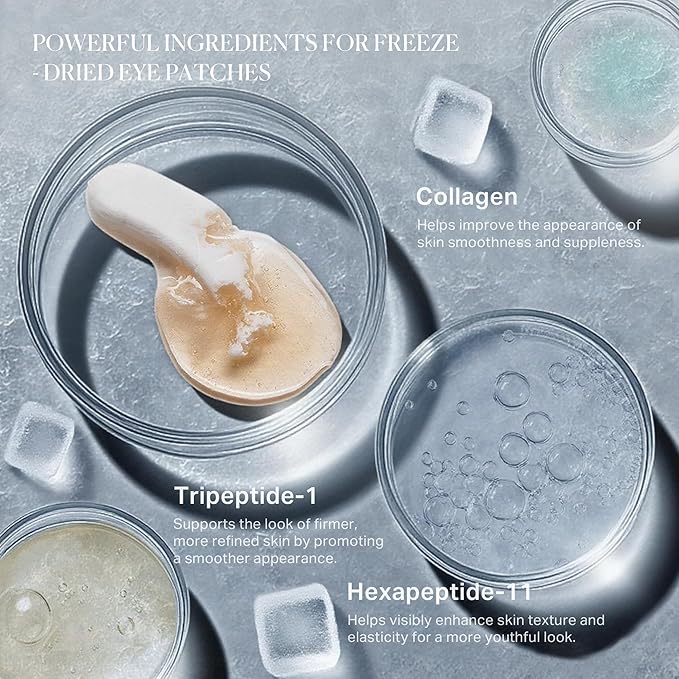 depology Caffeine Under Eye Patches + Freeze-Dried Collagen Under Eye Mask, Awakening Eye Patches for Puffy Eyes and Dark Circles& Fine Lines, 8 Pairs | 2‑Step Hydrating & Smoothing & Reviving