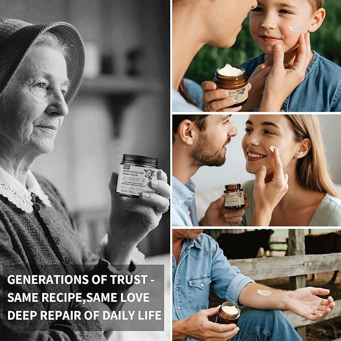 Beef Tallow for Skin, Beef Tallow Honey Balm-100% Organic Grass-Fed-handmade Whipped-Face & Body Moisturizer cream，with Manuka Wild Honey, Natural Skin Care for Sensitive, Dry Skin, Body Lotion. 2oz