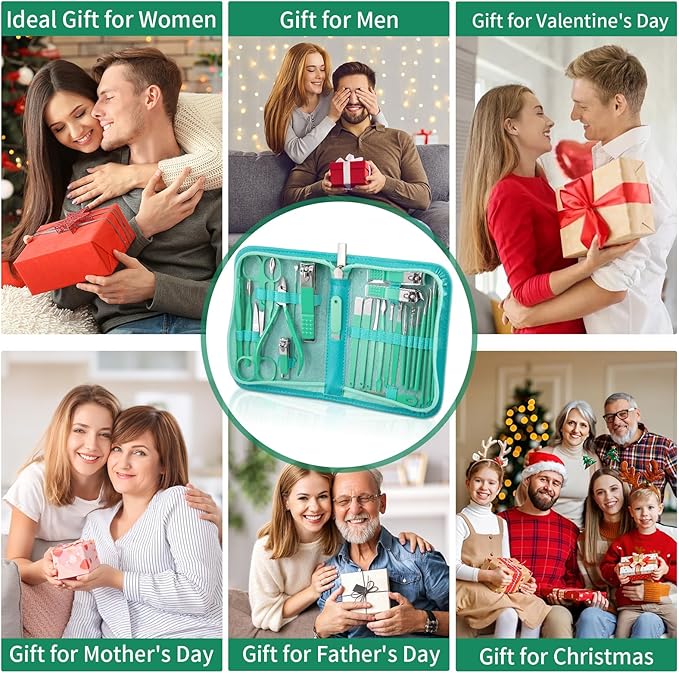 Manicure Set Professional Nail Clipper Kit-26 Pieces Stainless Steel Manicure Kit,Nail Care Tools with Luxurious Travel Case (Green)