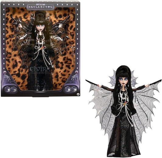 Monster High Doll, Elvira, Mistress of The Dark Collectible in Black Faux Leather Dress with Silvery Batwing Cape and Premium Accessories (Amazon Exclusive)