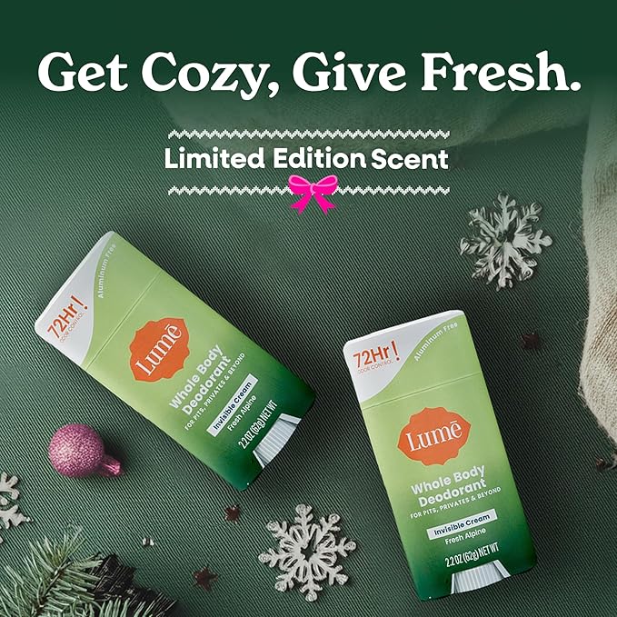Lume Whole Body Deodorant - Invisible Cream Stick - 72 Hour Odor Control - Aluminum Free, Baking Soda Free, Skin Safe - 2.2 Ounce (Pack of 2) (Fresh Alpine)