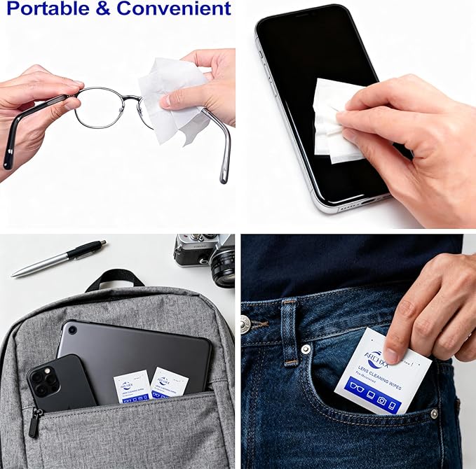 400 Count Lens Wipes for Eyeglasses, +1 Clip-On Pouch Microfiber Lens Cleaner, Individually Wrapped Pre-Moistened Eye Glasses Cleaner Wipes for Glasses, Sunglasses, Camera Lenses, Streak-Free