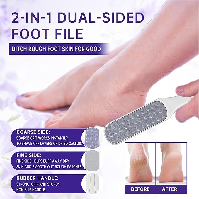 Lavender Foot Soak Set - Moisturizing Gel Socks, Foot File,Salt, Scrub, Foot Cream-5-in-1 Spa Care Kit & Cracked Heel Treatment, Exfoliating Dead Skin Repair Care Gift Set for Him and Her