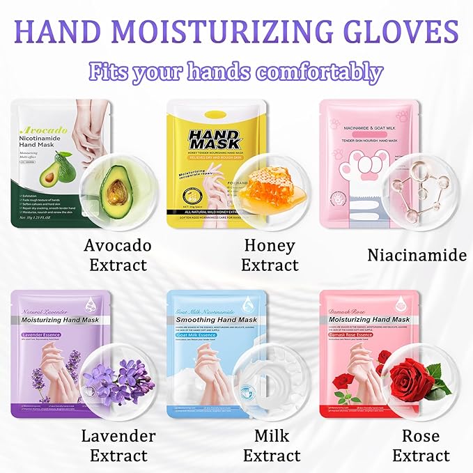 Hand Mask Moisturizing Gloves 6 Pack,Hydrating Hand Mask for Women,Soft Gloves for Dry Cracked Skin