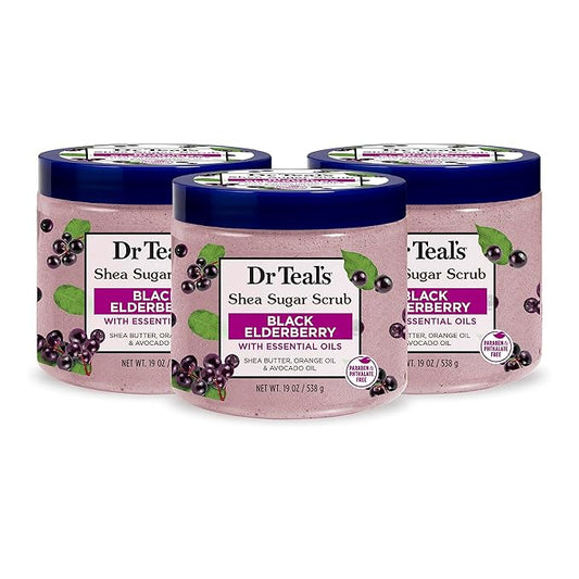 Dr Teal's Shea Sugar Body Scrub, Black Elderberry with Essential Oils, 19 oz (Pack of 3)