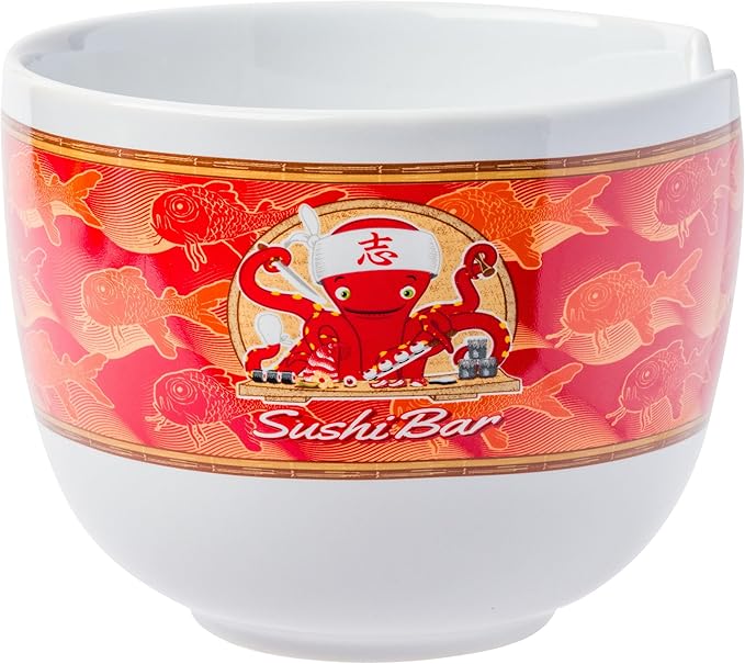 Silver Buffalo Disney Pixar Monsters Inc Harryhausen's Octopus Chef Sushi Bar Ceramic Ramen Noodle Rice Bowl with Chopsticks and Spoon, Microwave Safe, 20 Ounces