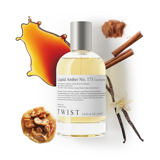 Twist Liquid Amber No. 173 - Eau De Parfum Inspired by French Av. Liquid Brun, Long-Lasting Perfume For Men, Bourbon Vanilla & Praline, Vegan, Clean Ingredients, Fragrance - Spray 100 ml | 3.4 fl. oz.