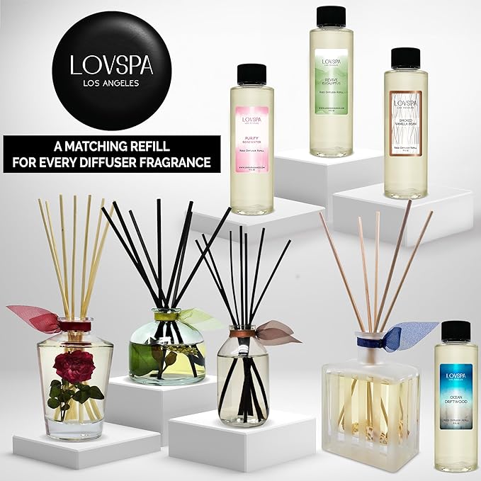 LOVSPA Reed Diffuser Set, Peppermint Bark Scented Oil Diffuser with Sticks, Home Fragrance Accessories for Bathroom Shelf Decor, Aroma Diffusers for Home or Office Desk, USA Made