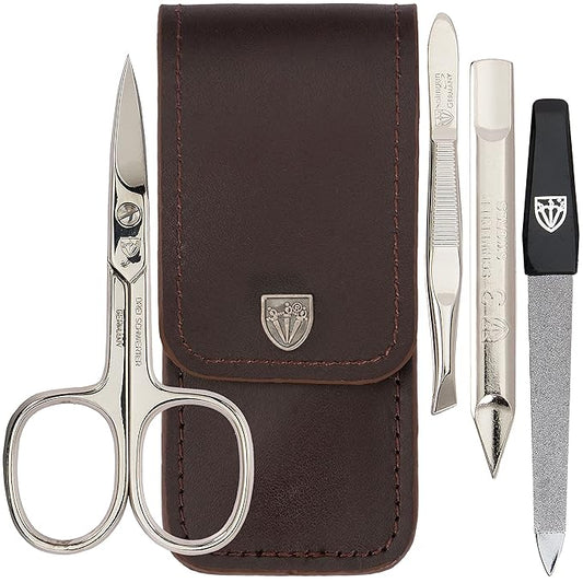 3 Swords Germany - brand quality 3 piece manicure pedicure grooming kit set for professional finger & toe nail care scissors tool genuine leather case in gift box, Made in Solingen Germany