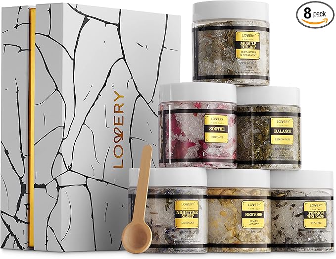 Christmas Gifts for Women Who Have Everything, Epsom Bath Salts Gift Basket Set, Relaxing Self Care Salt W/Essential Oil, Gifts for Mom, Lavender, Eucalyptus, Lemon, Coconut, Tea Tree, Honey Almond