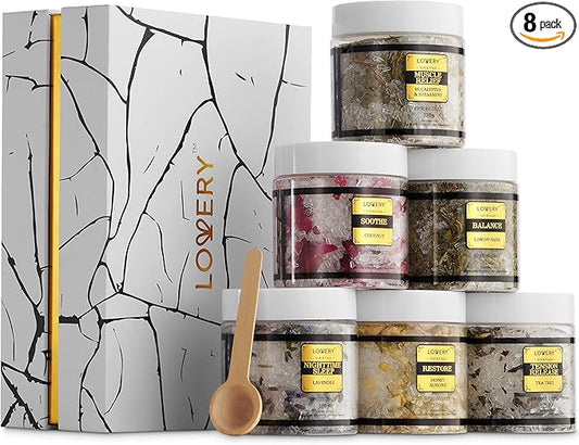 Christmas Gifts for Women Who Have Everything, Epsom Bath Salts Gift Basket Set, Relaxing Self Care Salt W/Essential Oil, Gifts for Mom, Lavender, Eucalyptus, Lemon, Coconut, Tea Tree, Honey Almond