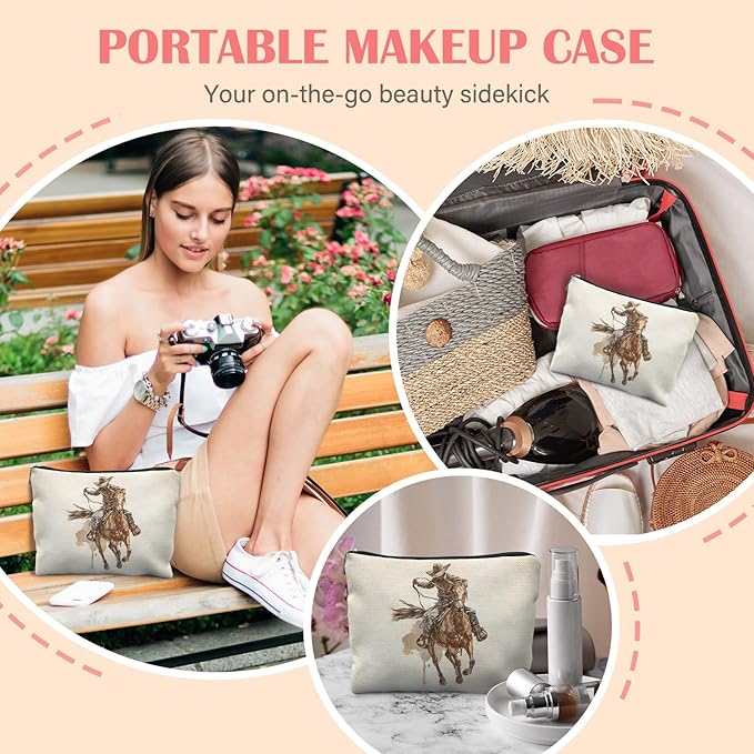Western Cowboy Bag for Women, Western Gifts for Women, Rodeo Cowboy Cosmetic Bag for Purse, Cowgirl Gifts Makeup Zipper Pouch