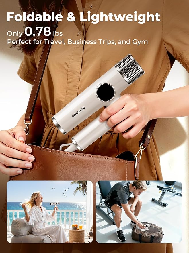 Portable Travel Hair Dryer, 110,000 RPM High-Speed Ionic Hair Dryers,Negative Ion Blow Dryer,4 Heat Settings & 3 Speed, Magnetic Diffuser & Concentrator,Low Noise, Lightweight, No Heat Damage