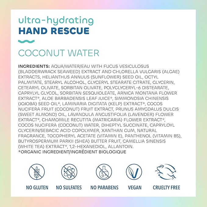 Seaweed Bath Co. Ultra-Hydrating Hand Rescue Hand Cream, Coconut Water Scent, 2 Ounce, Sustainably Harvested Seaweed, Sea Kelp, Arnica