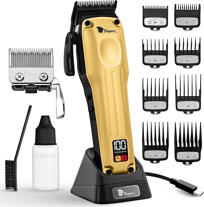 Fagaci Professional Hair Clippers for Men with Superior Precision, 5X Longer Sharpness Professional Barber Clippers Cordless with 2 Blades Fade & Taper, Brushless Motor Mens Hair Clipper Cordless Set
