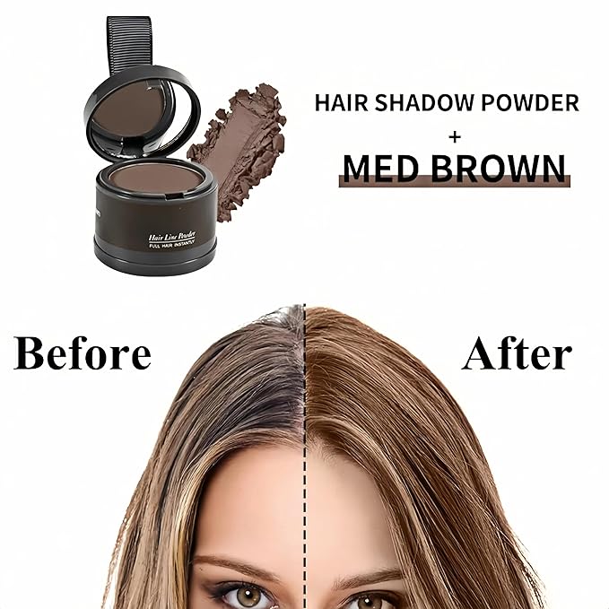 Hairline Powder (Medium Brown) - Instantly Cover Gray Roots, Hair Touch-Up, Hair Color Shadow for Thin Hair
