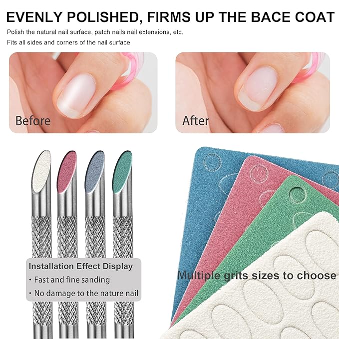 Pre-treatment Cuticle Pusher, Russian Prep Nail Pushers, Dual Ended Cuticle Remover with 100/180 Grit Sandpaper Sheets, Nail Care for Manicure Pedicure Nail Art