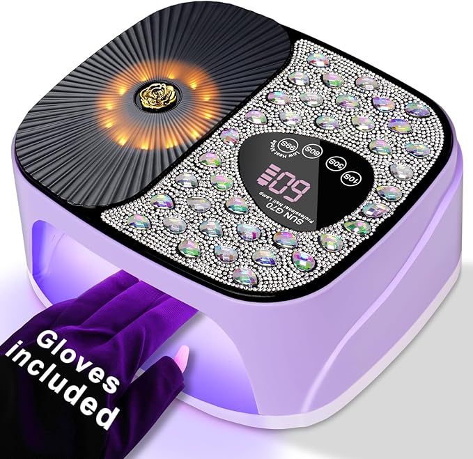 LIMEGIRL UV LED Nail Lamp Kit for Gel Polish Professional Fast Curing Purple Dryer Light Set with 4 Timer Settings Cordless Rechargeable Nail Art Cure Machine with UV Gloves for Manicure Pedicure