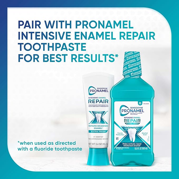 Sensodyne Pronamel Intensive Enamel Repair Alcohol-Free Mouthwash to Help Actively Repair Enamel and Protect Against Cavities, Extra Fresh, 16.9 fl oz (3 Pack)