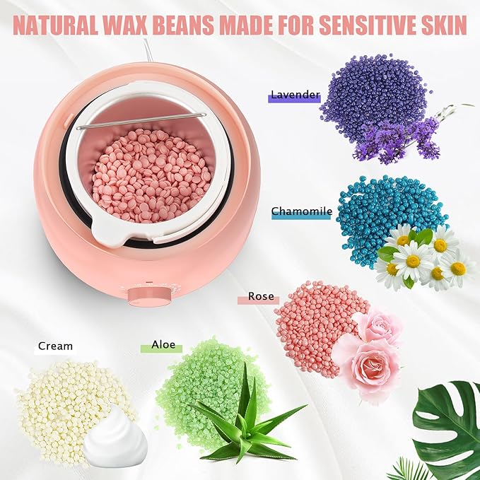 Waxing Kit - Wax Warmer for Hair Removal, Hard Wax Kit with 14oz 5 Bags Hard Wax Beans for Full Body, Legs, Face, Eyebrows, Bikini, Brazilian Waxing Kit for Women Men