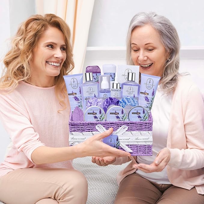 Spa Gifts for Women Bath and Body Lavender Gift Set, Spa Gift Basket for Self Care, Relaxing Bath Sets for Mom, Grandma, Girlfriend, Sister, Friends, Gifts for Women
