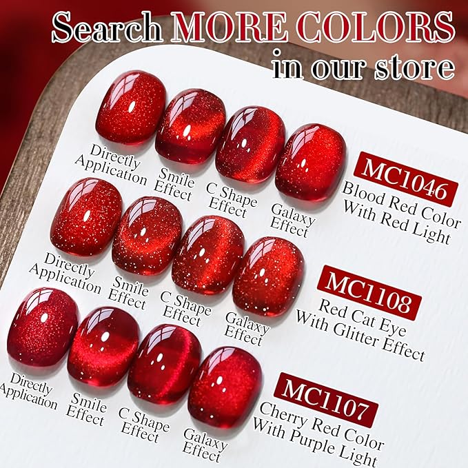 Double Rhythm 0.5 OZ Cat Eye Gel Polish with Magnet 15ML Holographic Glitter Shimmer Translucent Jelly Color Magnetic Nail Polish Salon DIY at Home (Blood Red-MC1046)