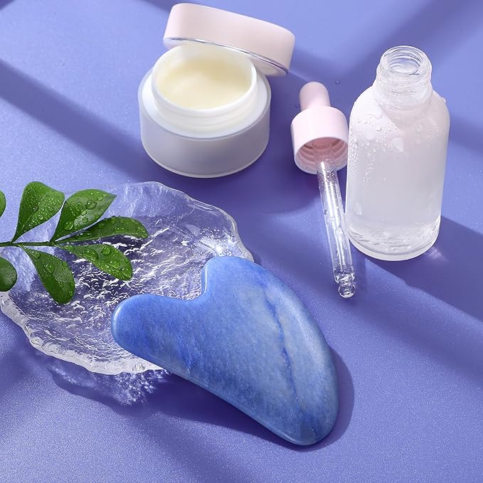 rosenice Gua Sha Facial Tools Guasha Tool Gua Sha Jade Stone for Face Skincare Facial Body Tensions Reduce Puffiness Festive Present Blue