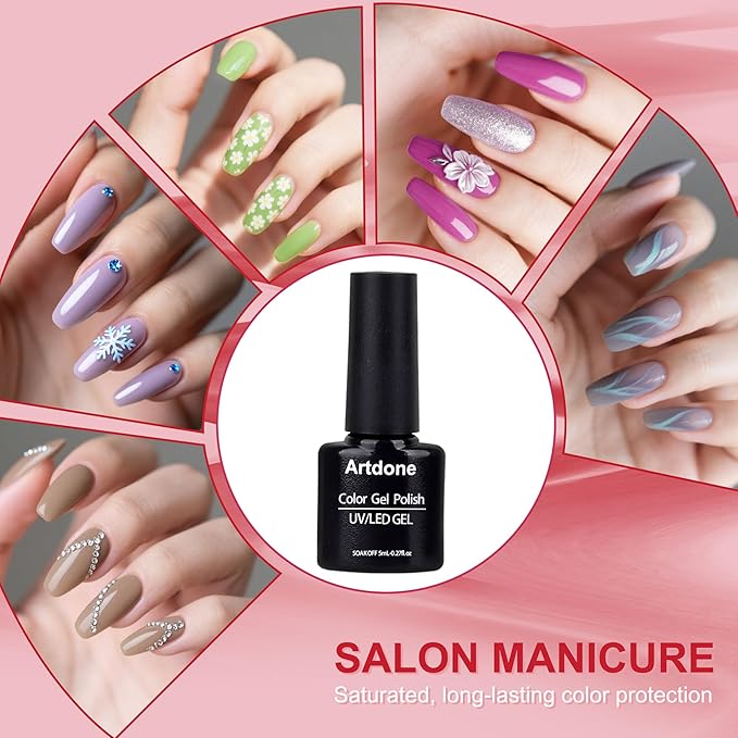 Artdone Gel Nail Polish Set Solid UV Gel 16 Bottles Set Include Top & Matte Top Coat and Base Coat White Pink Yellow Blue Red Colors For All Seasons Neutral Soak Off Manicure Kit For Nail Art