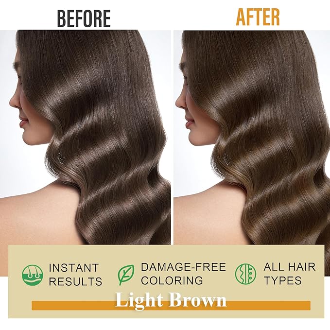 Light Brown Hair Dye Shampoo for Gray Hair - 3-in-1 Coloring & Conditioning Treatment, Natural Shampoo Dye Hair Color for Women & Men, Gentle Covers Gray Hair in Minutes, Champu Para Canas, 500ml