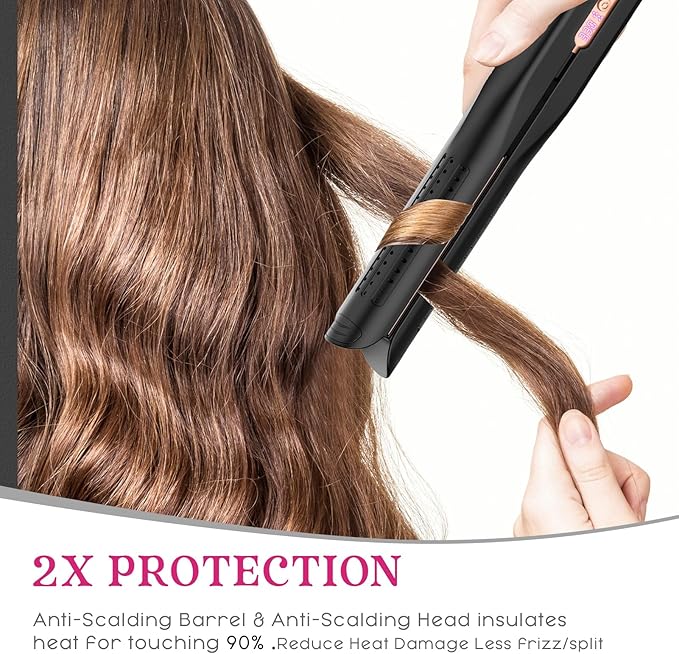 SKIMI Airflow Styler, Titanium Flat Iron Hair Straightener, Professional Curling Iron with Cooling Air Vents to Lock in Style, 5 Temps & Dual Voltage, Auto Off (Black & Champagne Gold).