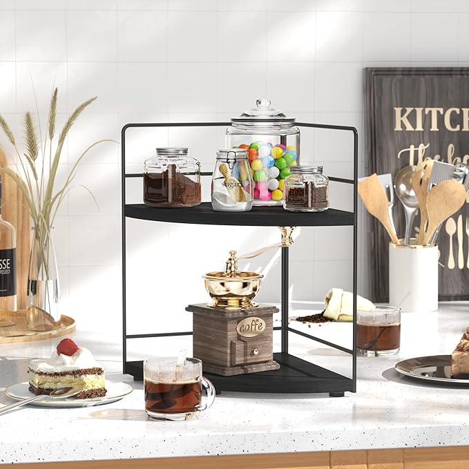 ZGO 2-Tier Bathroom Counter Organizer, Corner and Makeup Organizer for Vanity and Kitchen Counter, Perfume Organizer (Black)