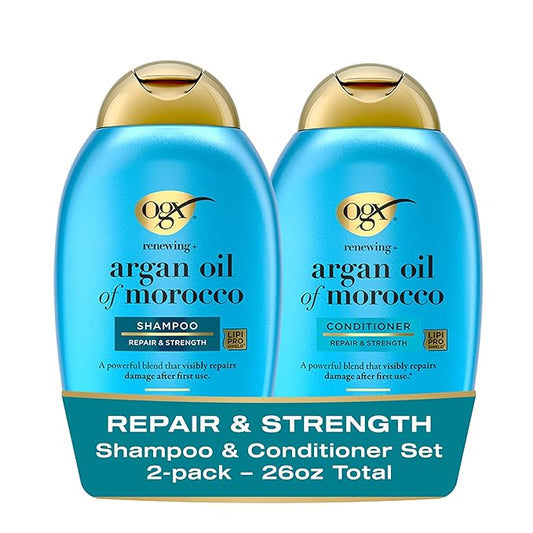 OGX Renewing + Argan Oil of Morocco Shampoo & Conditioner Set, Damage Repairing Shampoo & Conditioner Helps Strengthen & Repair Dry, Damaged Hair, Sulfate-Free Surfactants, 13 fl. Oz, 2 Pack
