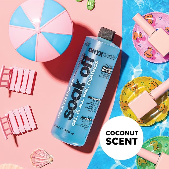 Onyx Professional Coconut Scented Nail Polish Remover with Nail File, 16 oz, Maximum Strength Soak Off Gel Polish Remover, Vitamin E & Grape Seed Oil Enriched Nourishing Formula