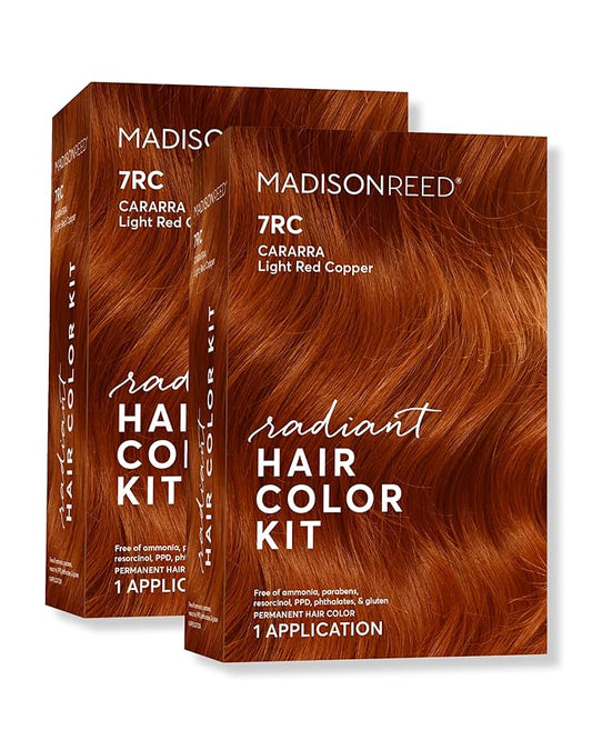 Madison Reed Radiant Hair Color Kit | 7RC Light Ginger Red with Vivid Copper Tones (Carrara Crimson) Vivid Color-Enhancing Formula | Salon-Quality Permanent Hair Dye | PPD-Free & Ammonia-Free |2 Pack