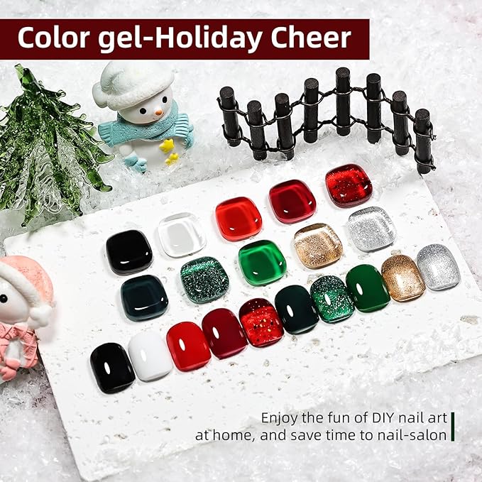 JODSONE Christmas Gel Nail Polish Set,10 Colors 2025 Winter Black White Glitter Burgundy Red & Green Silver Gel Polish DIY Salon for Women Girls Home Christmas Gift
