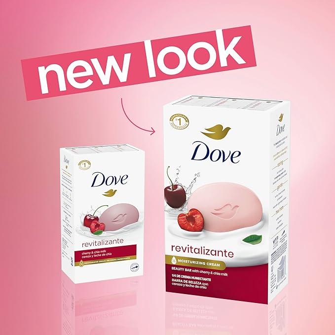 Dove Beauty Bar Soap Revitalizante Cherry & Chia Milk, for Revitalized Skin, 6 Bars A Skin Energy Boost 3.75 oz