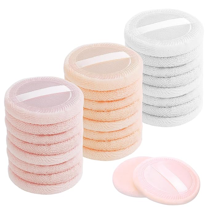 24Pcs Powder Puff Cotton Round Makeup Puff Pads with Strap Face Powder Puffs for Loose and Foundation Cosmetics Sponge Powder Puffs