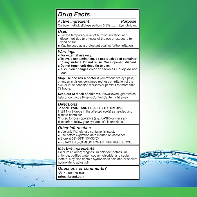 Refresh Plus Lubricant Eye Drops, Preservative-Free, 0.01 Fl Oz Single-Use Containers, 50 Count, Packaging May Vary