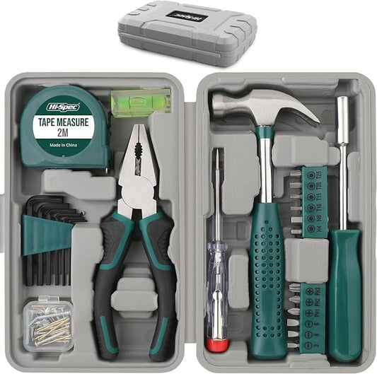 Hi-Spec Small Tool Kit Compact Set for Home and Office DIY, 25-Piece Green Mini Tool Box for Basic Household Repairs, Starter Toolkit in a Portable Toolbox Case.