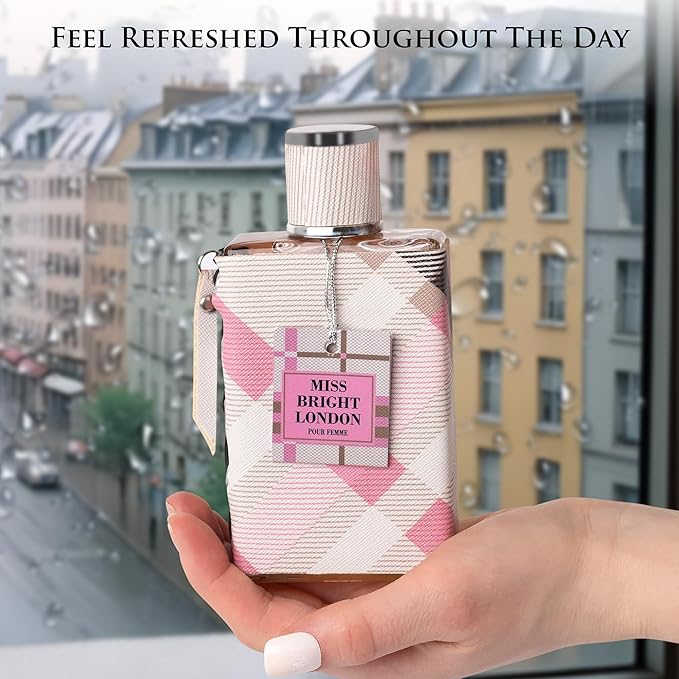 Miss Bright London Eau De Parfum for Women - Sweet, Elegant & Fruity Scent - Top Notes of Green Lime & Icy Pear - Base Notes of Vanilla, Amber, Mahogany & Balsamic Tonka Bean - Elegant 100ml Bottle