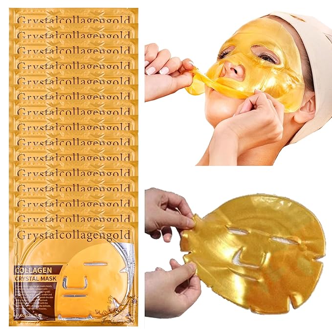 24 K Gold Collagen Face Sheet Mask (15 PCS) - Collagen Anti-Aging Korean Face Sheet Mask for All Skin Types - Facial Sheets of Luxury with Collagen (24K Gold)