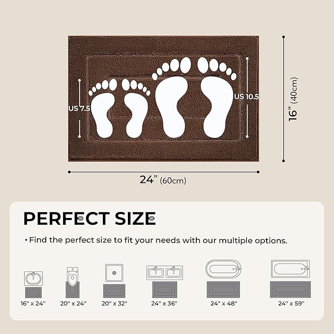 GRANNY SAYS Bathroom Rugs Non Slip 24" x 16", Bath Mats for Bathroom, Super Soft and Water Absorbent, Microfiber Washable Bath Rugs for Shower Room Floor, Tub, Brown