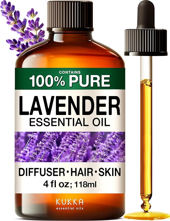 KUKKA Lavender Essential Oils - 4 Fl Oz - for Hair, Skin, Diffuser, Aromatherapy & DIY Soap Making Scent